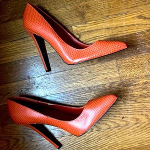 Red Snake Skin Stilettos (Animal Friendly)